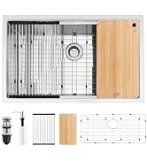 Herogo 33x19 Inch Undermount Stainless Steel Single Bowl Kitchen Workstation Sink, 10'' Deep Basi...