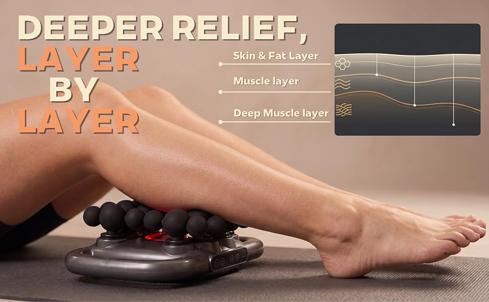 SOVIRA deep tissue massager for lower leg comfort with multi-point massage heads.