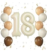 40 Inch Cream White Number 18 Balloon, 18th Birthday Balloons, 12Pcs Retro Apricot Brown Sand Whi...