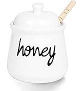 Honey Jar with Dipper and Lid, Ceramic Honey Pot 12oz, White