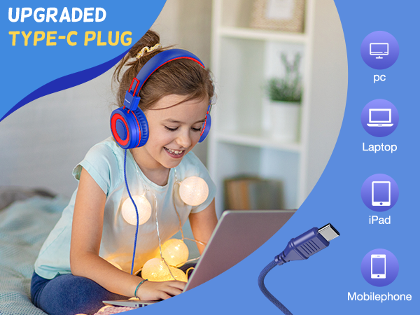 USB Type C kids headphones for school