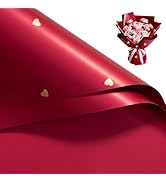 WRAPAHOLIC 20 Sheets Flower Wrapping Paper - 22.4 x 22.4 inch Wine Red and Heart Pattern Water-Re...