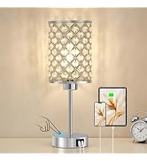 GyroVu Crystal Touch Table Lamp for Bedroom, Silver Desk Lamp with USB-C & USB-A Ports, Dimmable ...