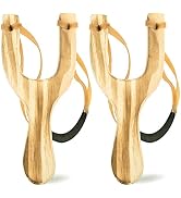 POPLAY Wooden Slingshot Toy, Solid Wooden Slingshot Resortera with Spare Rubber Band and 180PCS M...
