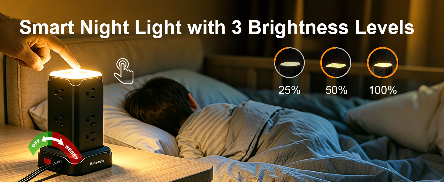 tower power strip with night light