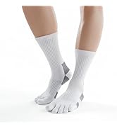 2 Pairs Of Terry Cushioned Hiking Toe Socks, Five Finger Crew Socks Cotton for Outdoor Sports, No...