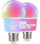 OREiN Matter Smart RGBTW Bulb, 1100 Lumens 75W Equivalent Smart Light Bulbs Color Changing Light ...