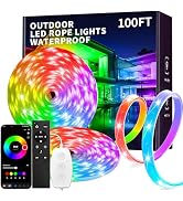KSIPZE 100ft(2x50ft) Outdoor led Strip Lights Waterproof IP68, RGB Outdoor led Lights with Button...