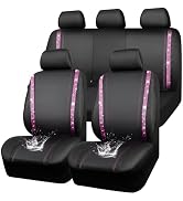 CAR PASS Bling Diamond Car Seat Covers Full Set, Shining Rhinestone Waterproof Faux Leather, Rear...