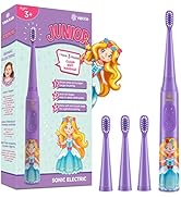 Vekkia Princess Kids Electric Toothbrush, 2 Minutes Timer for Age 3+, 4 Brush Heads, (Rechargeable)