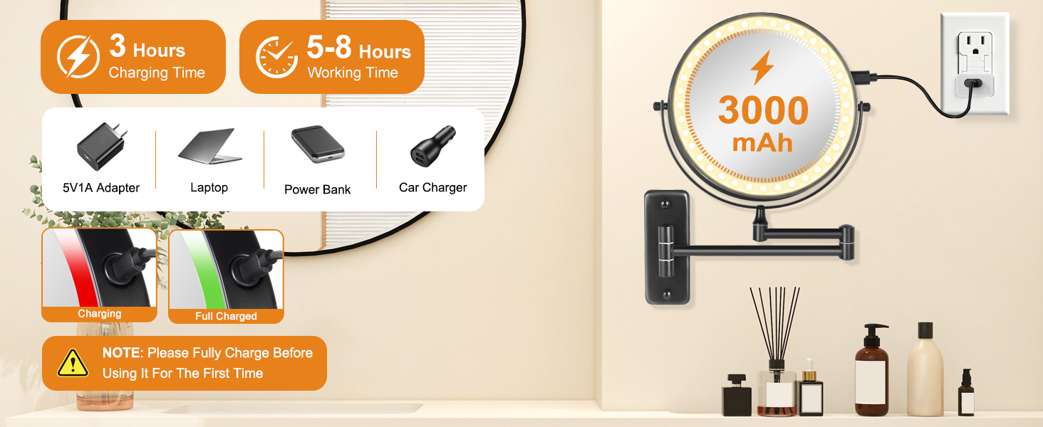 rechargeable makeup mirror