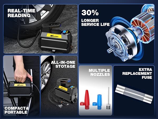 Nilight portable tire inflator with digital pressure gauge