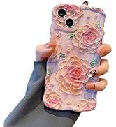 QLTYPRI Case for iPhone 15 Pro Max, Colorful Retro Oil Painting Peony Flower Pattern Cute Wave Bo...