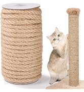Natural Sisal Rope for Cat Scratching Post, 5/16" x 60 Ft, Brown | Natural Sisal Fiber, Thick 8Mm...