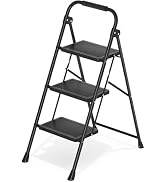 KINGRACK 3 Step Ladder, 3 Step Folding,Kitchen Ladder with Anti-Slip and Wide Pedal,Small Step La...
