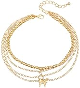 Gold Plated Anklet for Women, Adjustable Chain with Butterfly Charm Ankle Bracelet Jewelry Gift