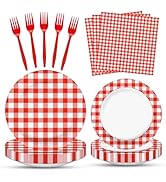 PACK OF 100 RED WHITE GINGHAM PARTY SUPPLIES