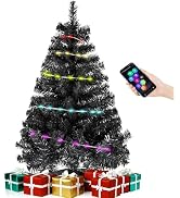 Black 3ft Christmas Tree with Lights, Small 36inch Artificial Tree Mini Table Top Decorations, Xm...