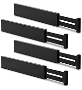 Utoplike 4 pcs Bamboo Kitchen Drawer Dividers Large, Adjustable Black Drawer Organizers, Spring L...