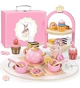 Wooden Tea Party Set for Little Girls, Toddler Girl Gifts Princess Tea Time Toys, Wooden Tea Set ...