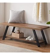 LVB Industrial Entryway Bench, Wood and Metal Storage Bench for Living Dining Room, Farmhouse Ind...
