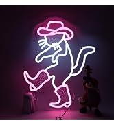 ASONGLIFE Cowboy Cat Looking for Fish Cat Neon Light Sign Animal Pink Aesthetic Wall Art Neon Sig...