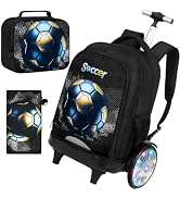 AGSDON Quiet Rolling Backpack with Lunch Box Set – Large Luminous Wheel Water-Resistant Wheeled B...