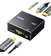 4K HDMI Audio Extractor Splitter, HDMI Audio Video Converter Adapter + Optical Toslink SPDIF + AU...