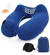 Glyzia Inflatable Travel Neck Pillow for Airplane, 360° Head Support Velvet Adult Neck Pillow for...