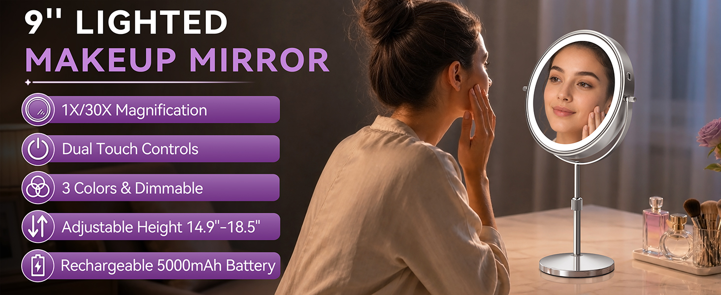 30X Large Lighted Makeup Mirror with Magnification