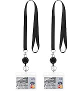 YOUOWO 2 Pack Lanyard with id Badge Holder Retractable Lanyard Black with Card Holders Horizontal...