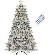 YITAHOME 6ft Pre-Lit Snow Flocked Christmas Tree with Remote | Canaan Fir Christmas Tree with 1,2...