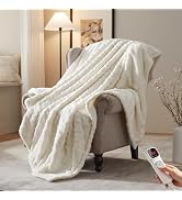Electric Heated Blanket,50x60 Heating Throw Luxury Soft Faux Fur Beige | ETL Certified 9 Setting ...