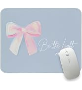 Bow Blue and Pink Mouse Pad, Be The Light Christian Small Mouse Pad, Preppy Coquette Bows Compute...