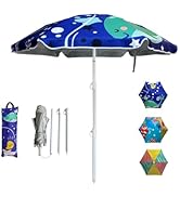 LOTTAFUN 5ft Kids Beach Umbrella for Sand and Water Table - Kids Durable Umbrellas UV 50+ Portabl...
