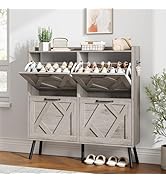Nicetree Shoe Cabinet with 4 Flip Drawers, Freestanding Shoe Organizer Cabinet, Farmhouse Narrow ...