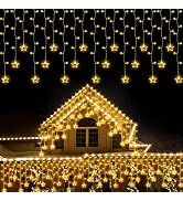 kemooie 150 LED Icicle Christmas Lights with Star, 8 Twinkle Modes Waterproof Icicle Lights Outdo...