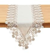 Winotic Natural Beige Floral Lace Table Runner Dresser Scarf (16” x60”) | Rustic Farmhouse Style,...