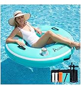 ACOMUZI 4/6/8/10/12FT Water Hammock Inflatable Floating Dock, Round Floating Ring Lake Floats for...