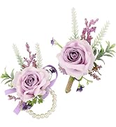 SITUMEIZI 2Pcs Purple Corsage and Boutonniere Set,Corsage Wristlet for Prom Decor,Boutonniere for...