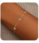KELAIEN Birthstone Gold Clover Bracelet Dainty 14K Gold Plated Cute Friendship Stackable Bracelet...