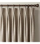 NICETOWN 395GSM Heavyweight Pinch Pleat Oatmeal Faux Linen Curtains 84" Long, Room Darkening Ther...