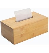 Tissue Box Cover, Rectangular Tissue Box Holder, Bamboo Facial Paper Holder for Bathroom, Bedroom...