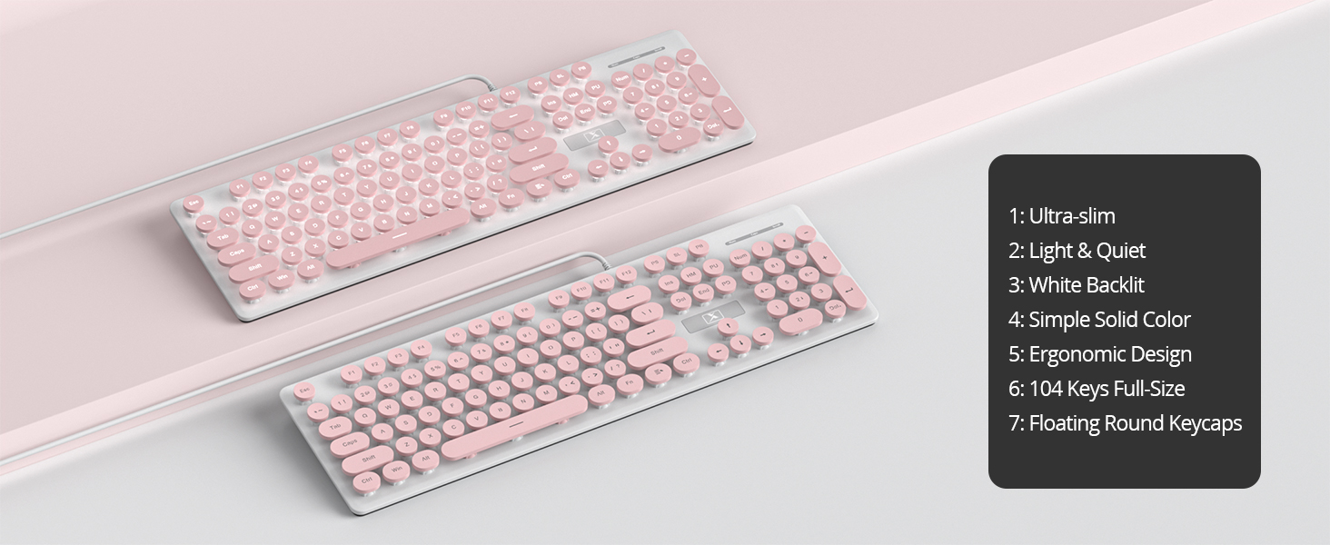 Quiet Wired Retro Pink Typewriter Keyboard