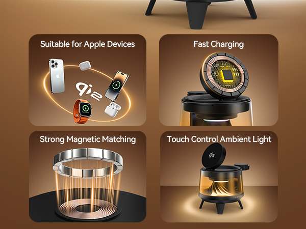 UZLNL Qi2 magnetic wireless charger with fast charge, strong magnet, touch control ambient light