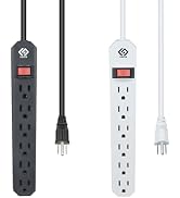 OSKOS 2-Pack 6-Outlet Power Strip with 2.5-ft Power Cord, 15A/1800W, Wall-Mountable, UL Listed
