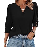 WIHOLL 3/4 Length Sleeve Womens Tops with Button Cuffs Blouses Dressy Casual V Neck Summer Outfit...