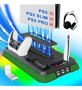 PS5 Stand and Cooling Station with RGB Light, Controller Charging Station, 3-Speed Cooling Fan, M...