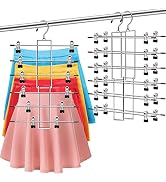 3 Pack Pants-Hangers-Space-Saving,6 Tier-Closet-Organizers-and-Storage Skirt Hangers with Clips,C...