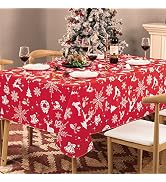 UMINEUX Christmas Tablecloth with Flannel Backing, Waterproof Wipeable Vinyl Rectangle Table Cove...